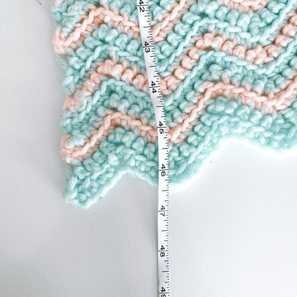 Granny Blanket Throw Crochet Knit Striped Pastel Bue/Green Peach Size 46.5x79 - Picture 8 of 11